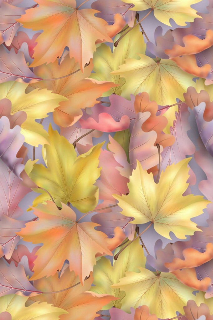 Pattern repeat of Realistic fall leaf removable wallpaper design
