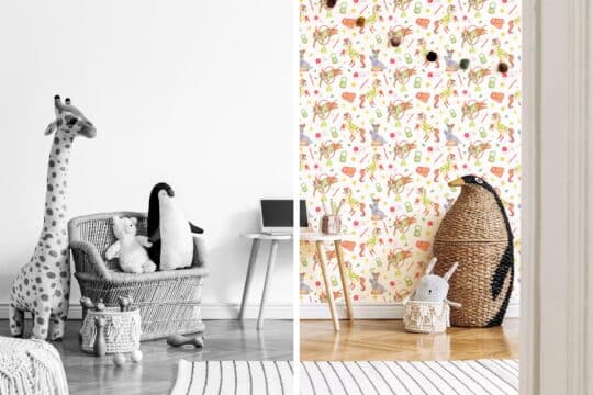 red and beige stick and peel wallpaper