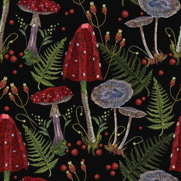 Dark mushrooms forest wallpaper - Peel and Stick or Non-Pasted