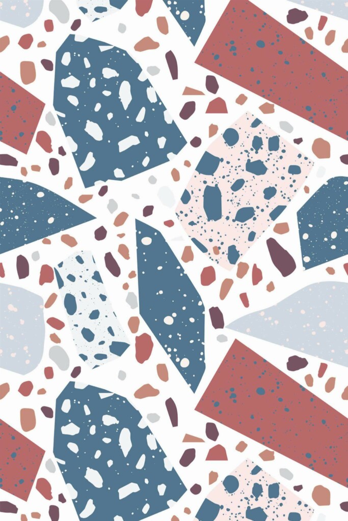 Pattern repeat of Red and blue terrazzo removable wallpaper design