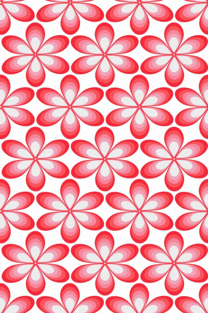Pattern repeat of Red and pink retro floral removable wallpaper design