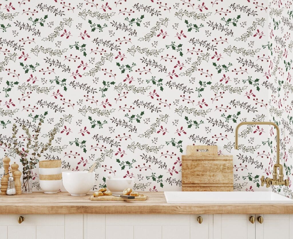 christmas red and white traditional wallpaper