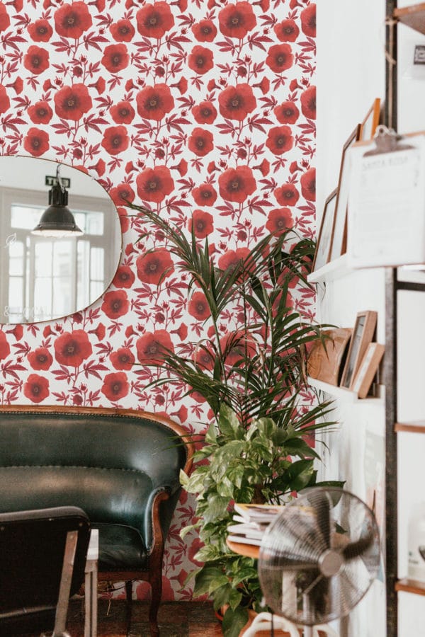 Red poppy wallpaper for walls