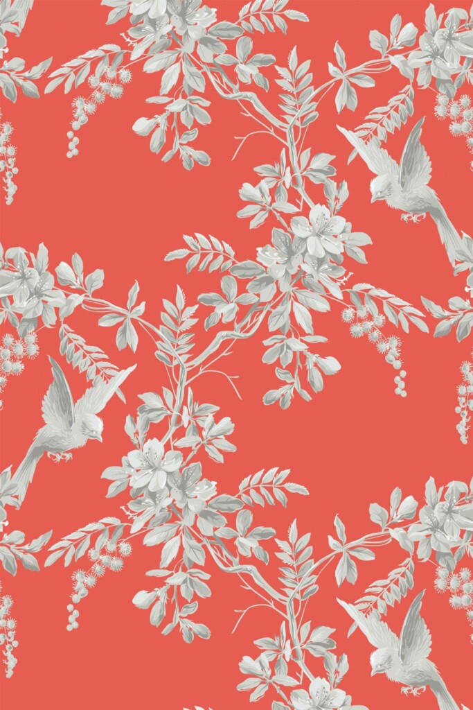 Pattern repeat of Red bird removable wallpaper design