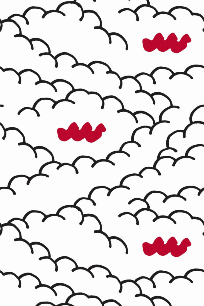 Pattern repeat of Red, black and white cloud removable wallpaper design