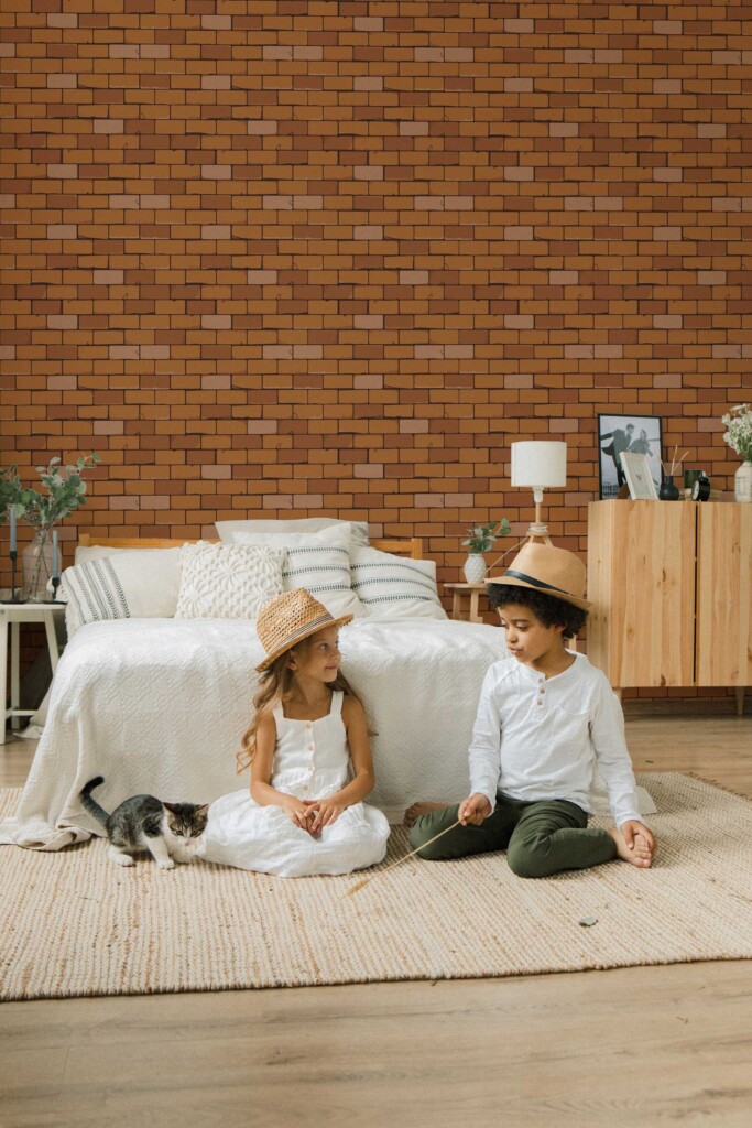 Red Textured Bricks Peel and Stick Wallpaper by Fancy Walls.