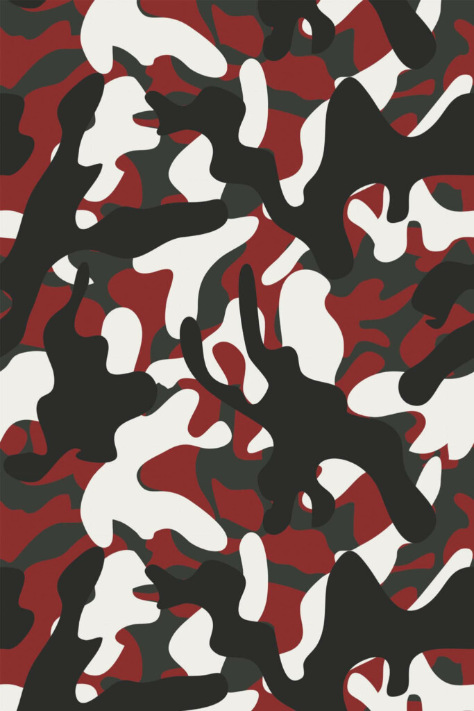 Pattern repeat of Red camouflage removable wallpaper design