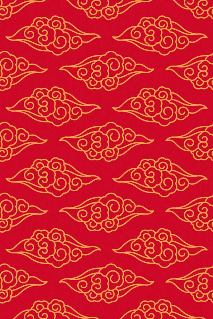 Pattern repeat of Red china pattern removable wallpaper design