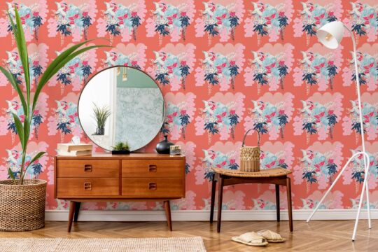 bright red chinoiserie non-pasted wallpaper