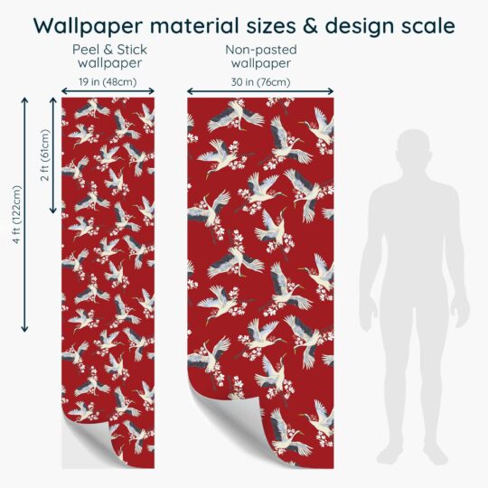 Fancy Walls traditional wallpaper in Red Crane Bird design