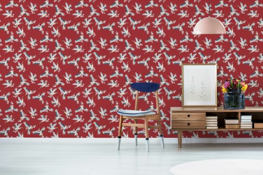 Chinoiserie Red Crane pattern, a traditional wallpaper by Fancy Walls