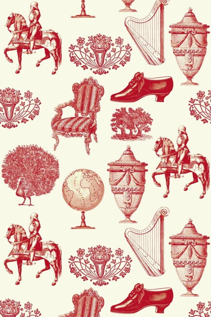 Pattern repeat of Red Cream Nostalgia removable wallpaper design