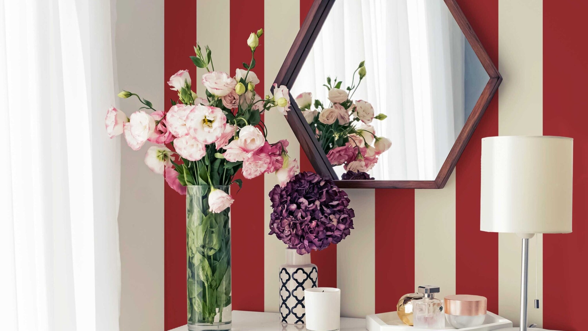 Fancy Walls Red Cream Stripes peel and stick wallpaper