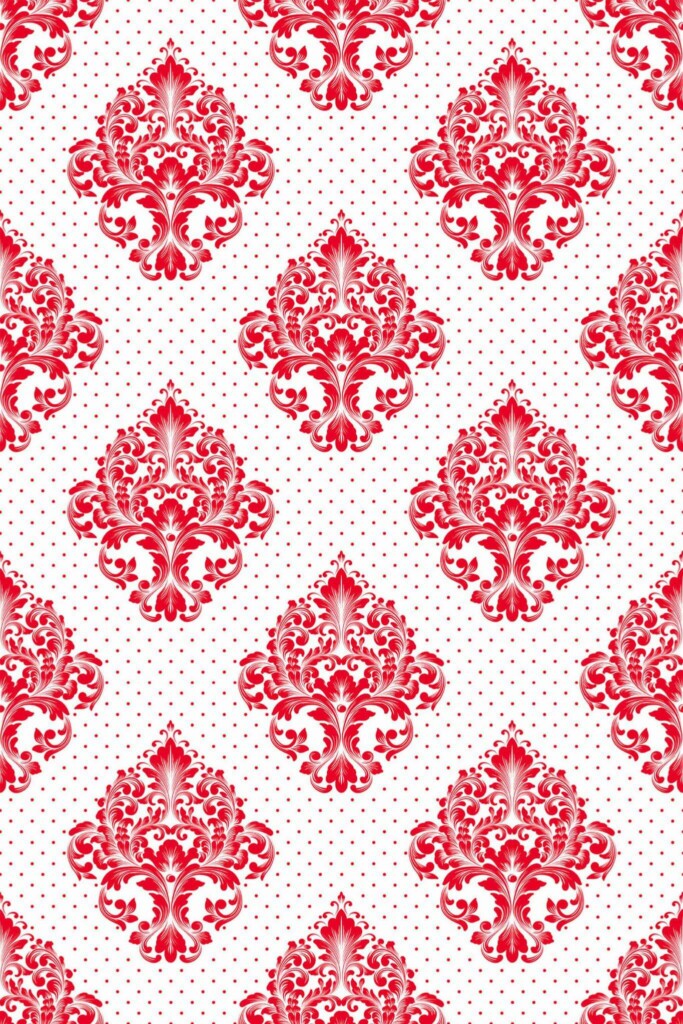 Pattern repeat of Red damask removable wallpaper design