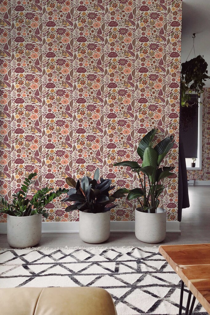 Fancy Walls red floral botanical self-adhesive wallpaper