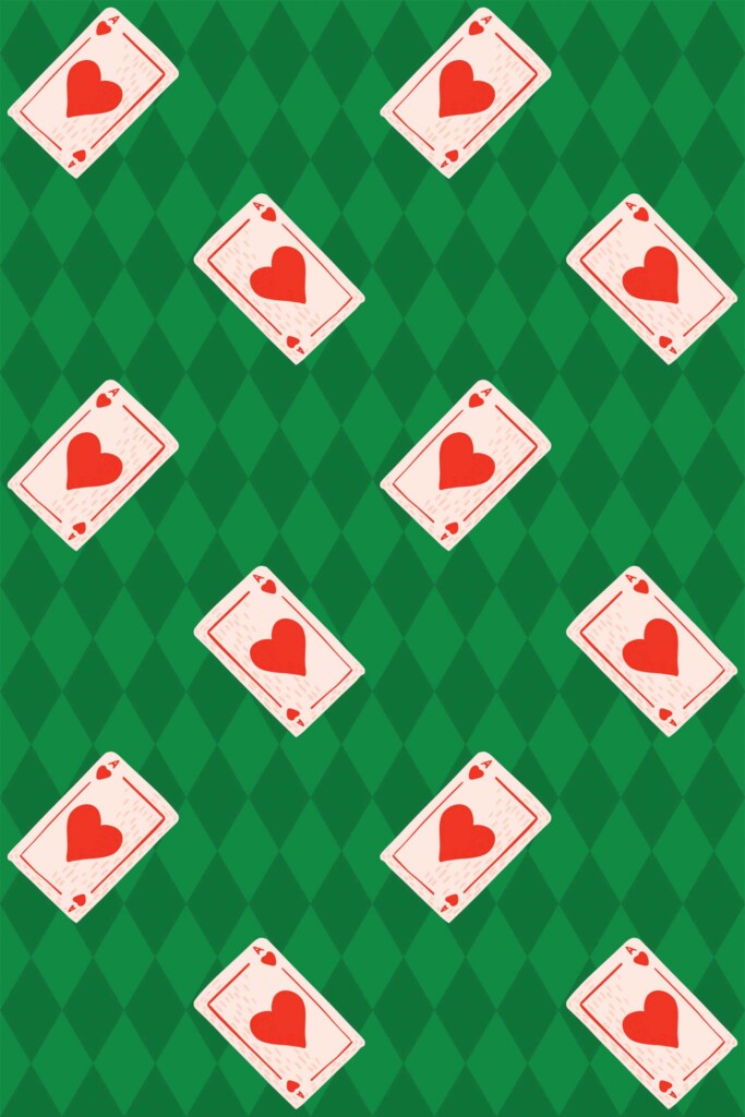 Fancy Walls traditional wallpaper featuring ace of hearts over green diamonds