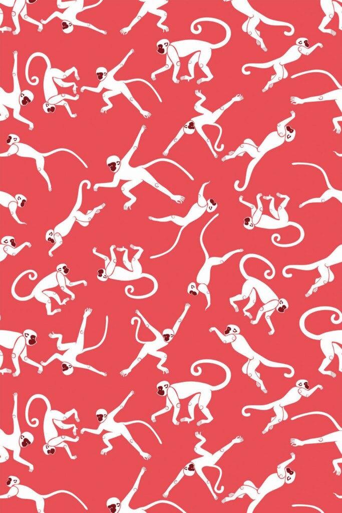 Pattern repeat of Red monkey removable wallpaper design