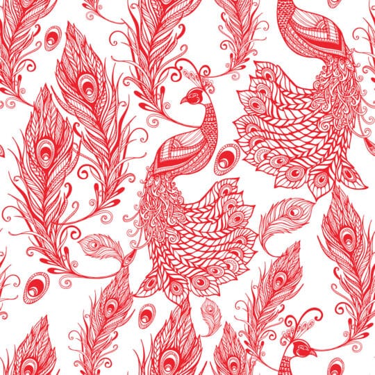 red peacock unpasted wallpaper