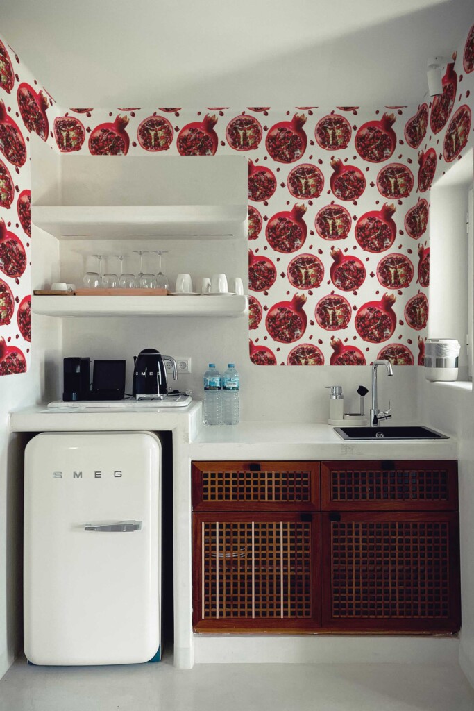 Removable wallpaper with red pomegranate illustration by Fancy Walls
