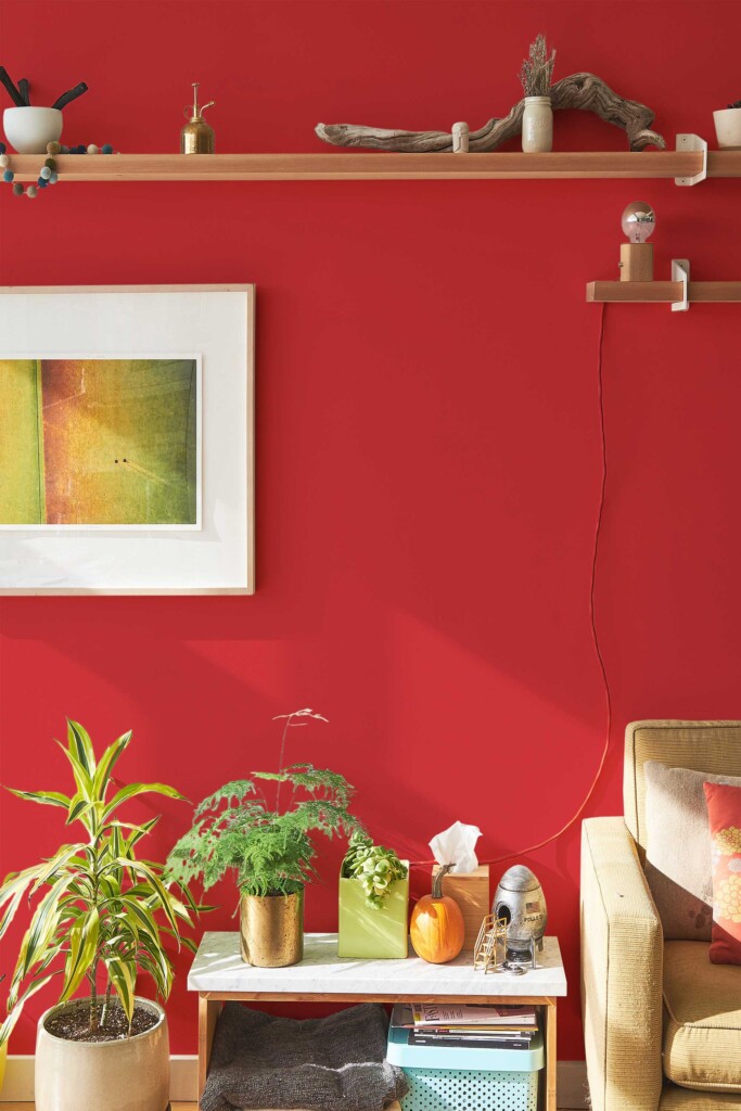 Traditional wallpaper in deep red by Fancy Walls designed to energize living spaces with minimalist charm