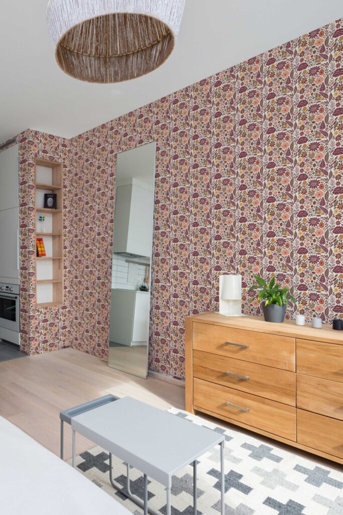Red floral removable wallpaper for accent walls by Fancy Walls