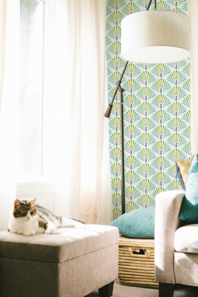Fancy Walls peel and stick wallpaper with Peacock Art Noveau Design