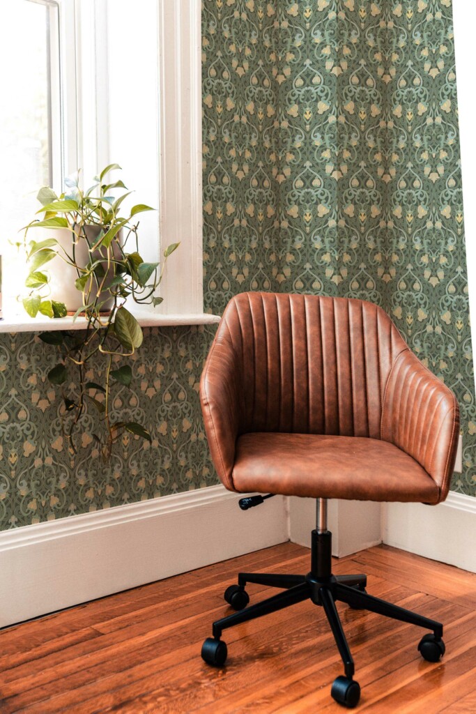 Fancy Walls peel and stick wallpaper with Sage Green Art Nouveau Pattern