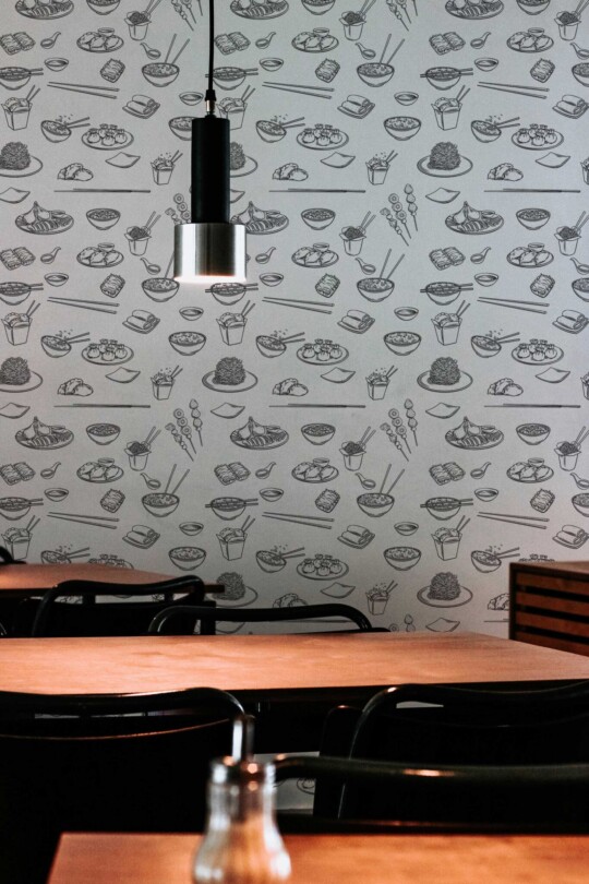 Fancy Walls Black and white Fun removable wallpaper with eclectic Chinese pattern