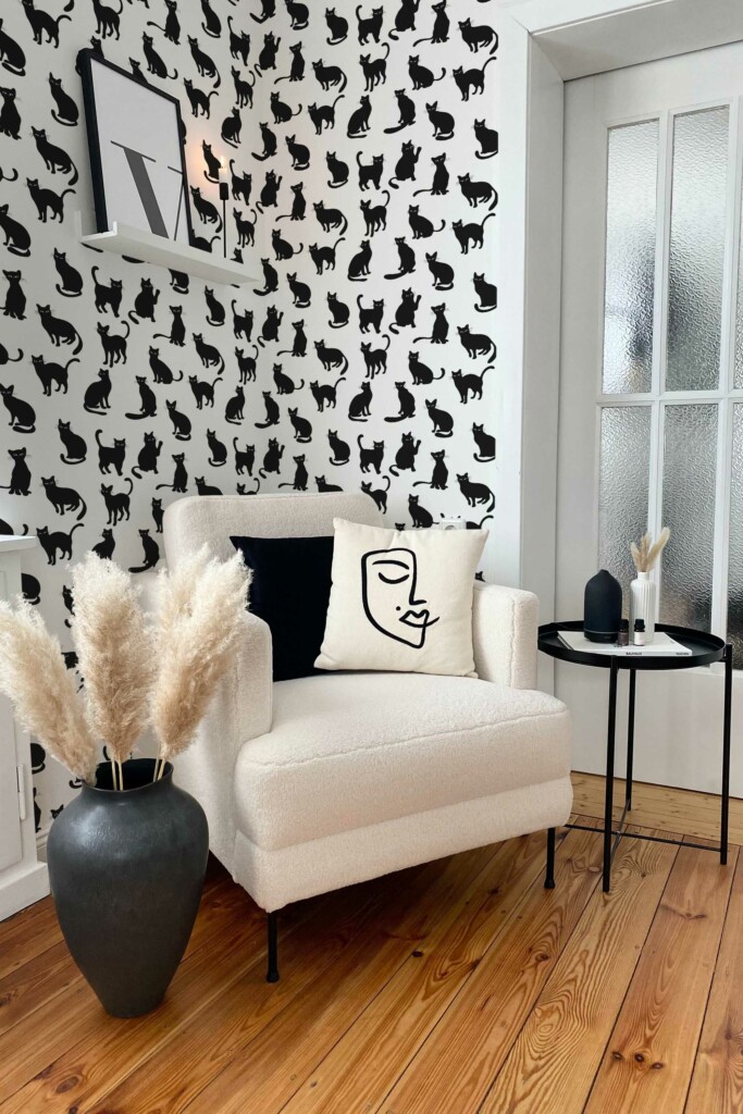 Black and White Cat Self-adhesive Wallpaper by Fancy Walls