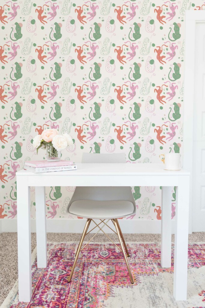 Peel and stick wallpaper with Whimsical Pink Leopard Enchantment by Fancy Walls