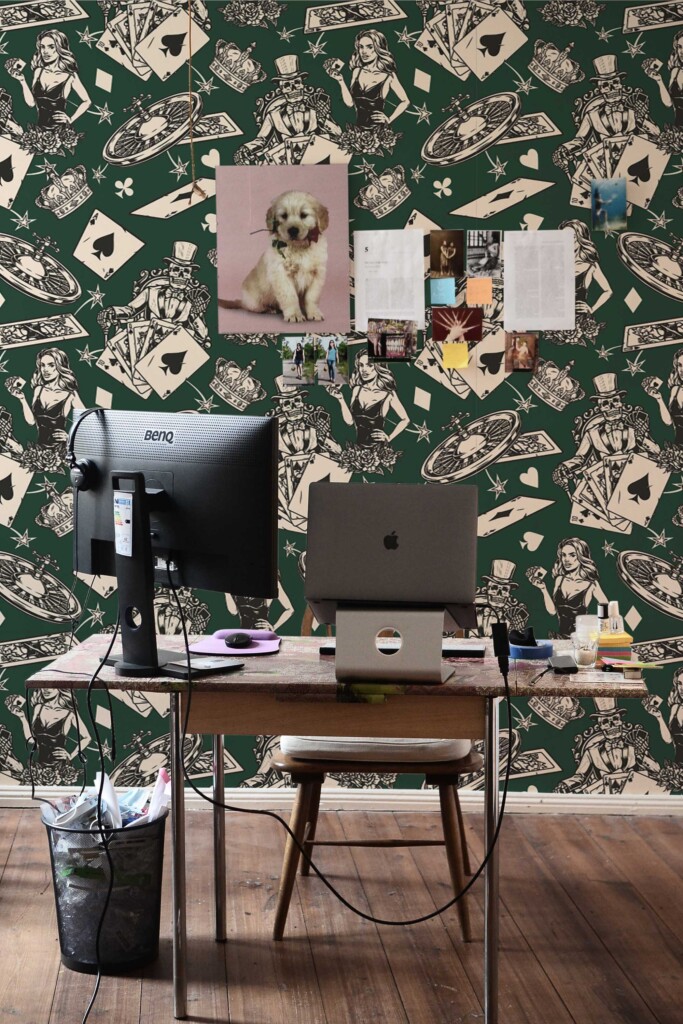 Mural for wall by Fancy Walls featuring green poker pattern