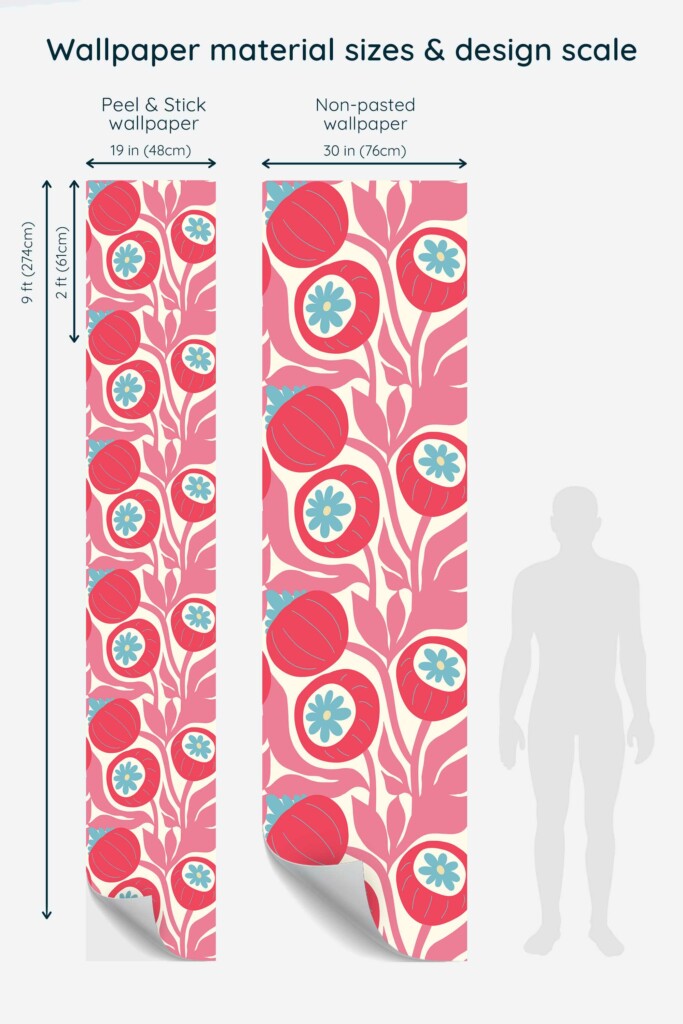 Traditional Wallpaper with Rosy Poppy Charm Pattern from Fancy Walls
