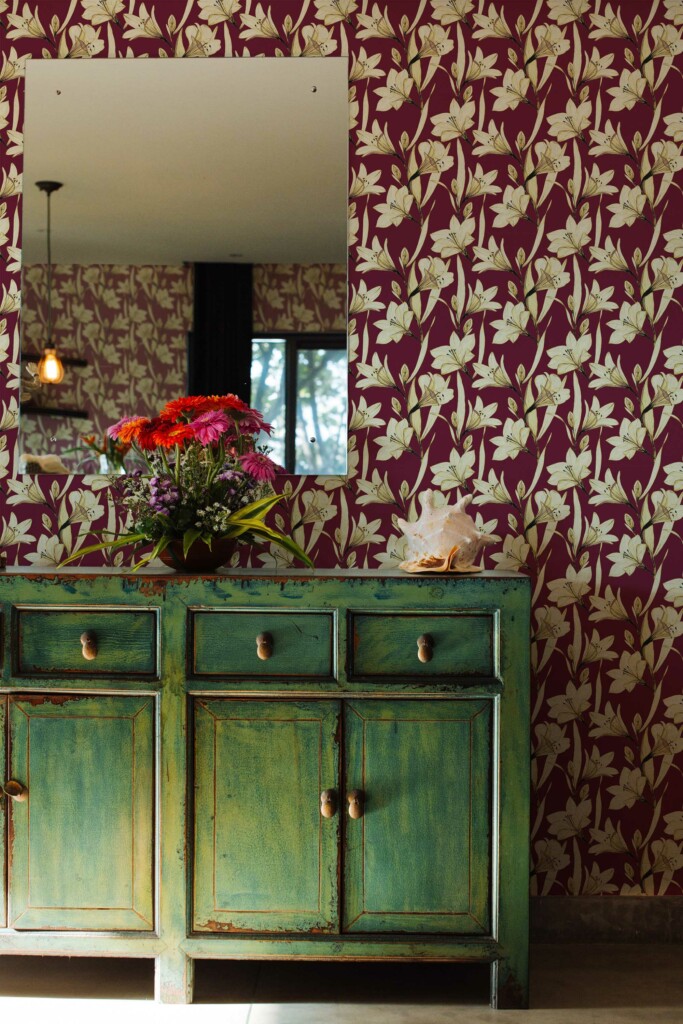 Fancy Walls peel and stick wallpaper with Sunny Vintage Floral Brown design