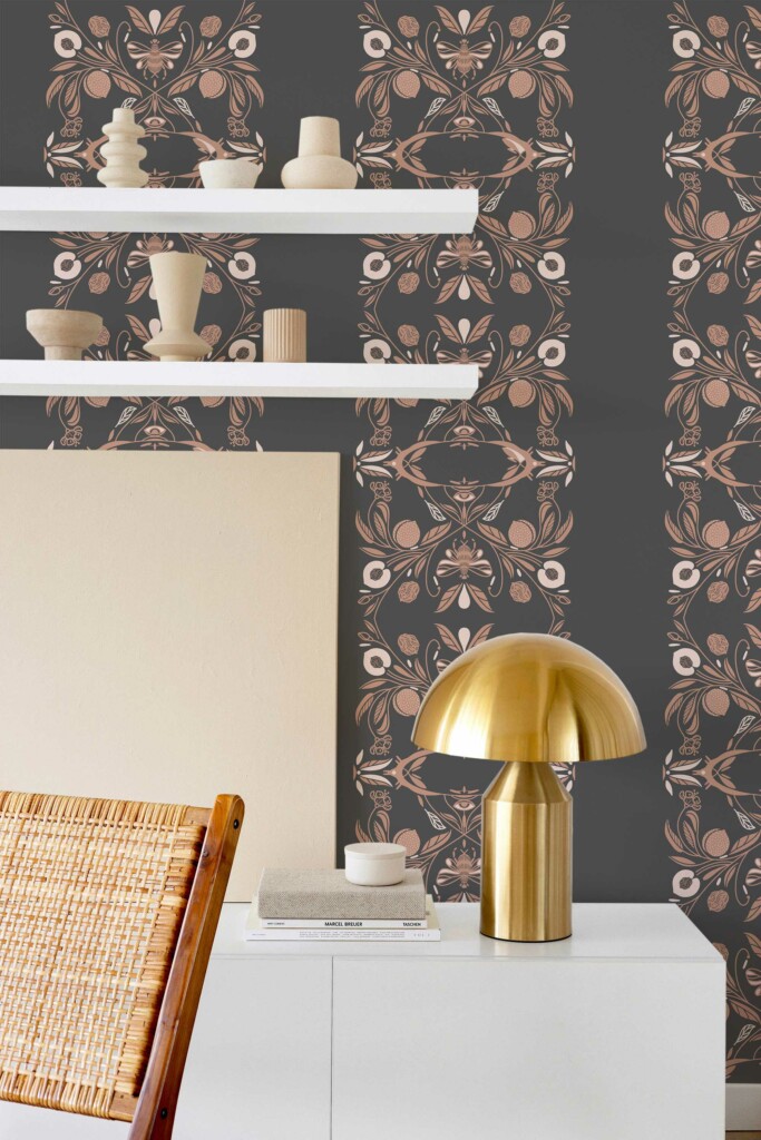 Fancy Walls peel and stick wallpaper with Brown Art Noveau Pattern