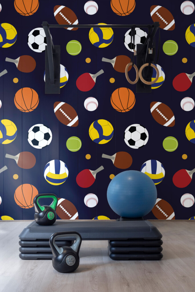 Fancy Walls dynamic sports-themed mural for game rooms.