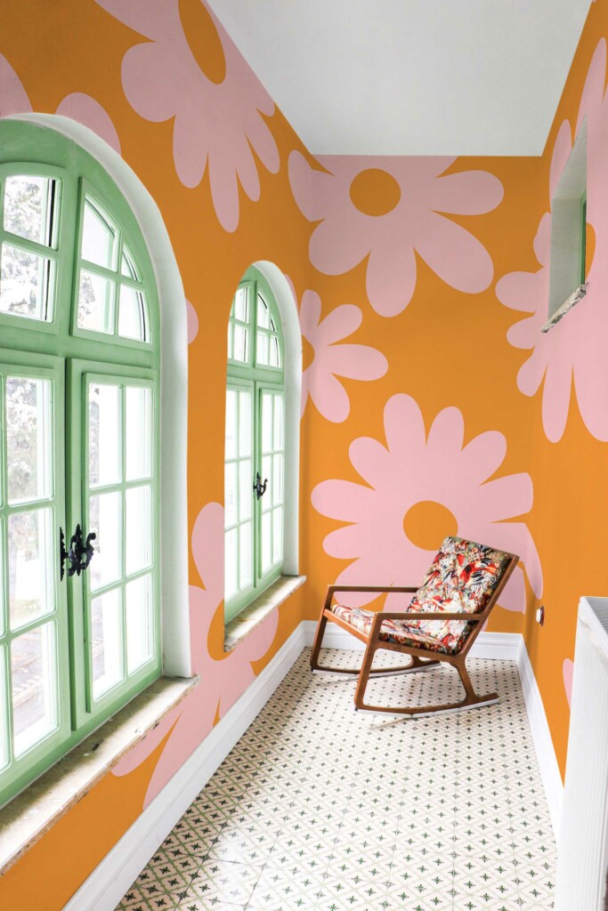 Cute floral mural for wall in vibrant orange by Fancy Walls