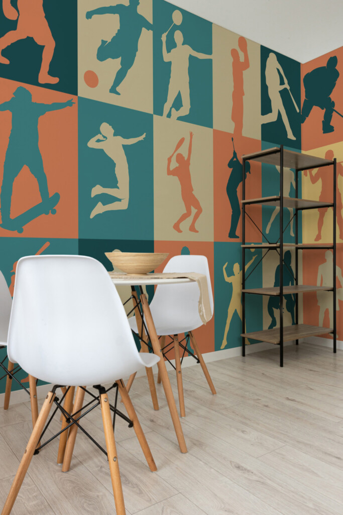 Fancy Walls peel and stick wall mural with dynamic sports pattern.