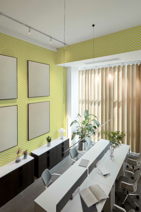 Traditional wallpaper in Chartreuse chevron pattern by Fancy Walls