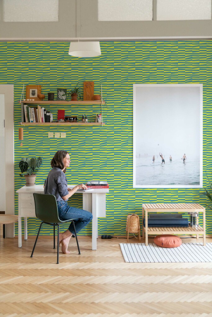 Unpasted Chartreuse groovy stripes wallpaper in green by Fancy Walls
