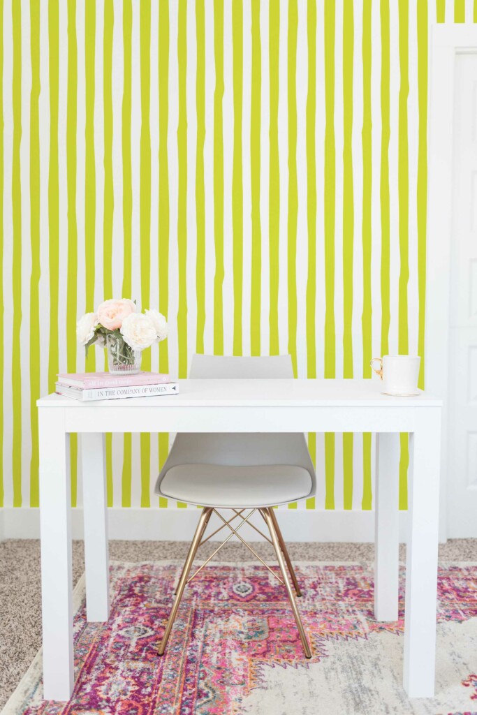 Chartreuse handdrawn stripes green self-adhesive wallpaper by Fancy Walls
