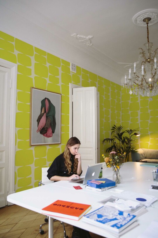 Chartreuse retro green self-adhesive wallpaper by Fancy Walls