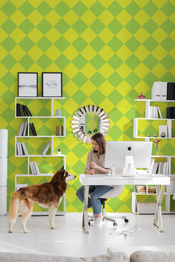 Fancy Walls peel and stick wallpaper featuring Chartreuse Rhombus