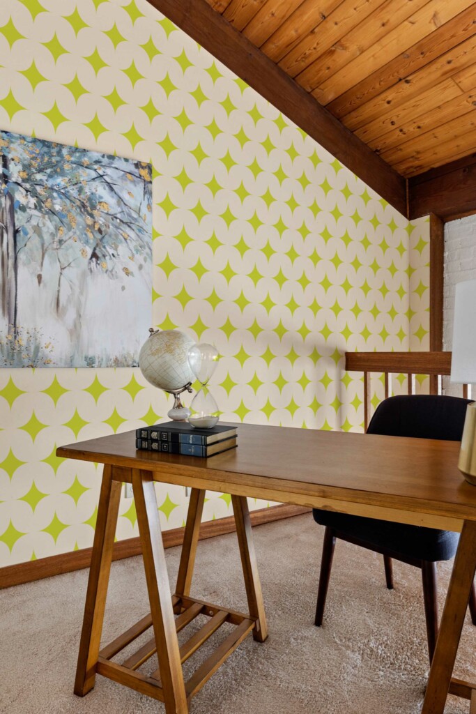 Chartreuse stars on beige green self-adhesive wallpaper by Fancy Walls