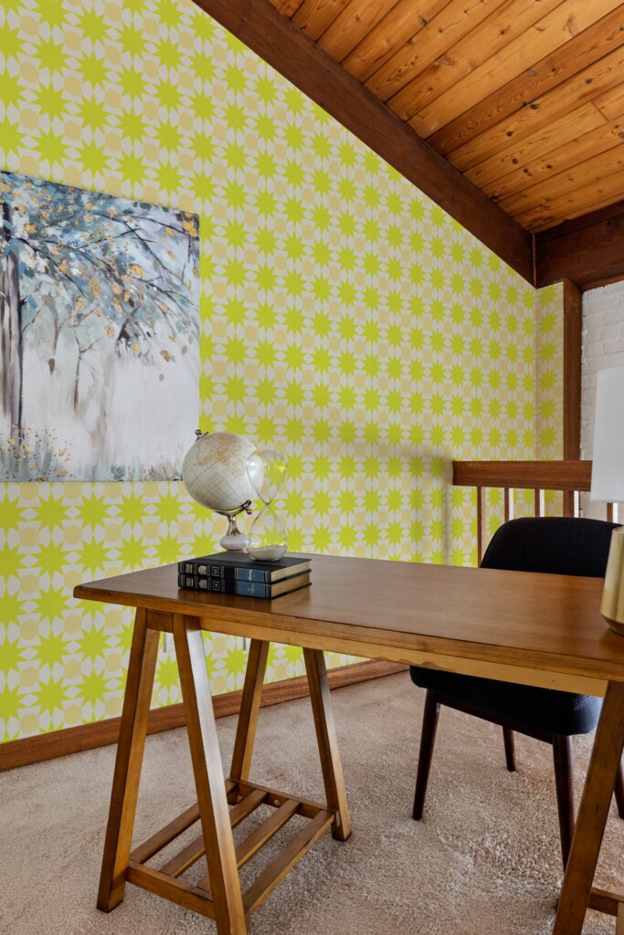 Unpasted Eclectic chartreuse geometric stars wallpaper in green by Fancy Walls