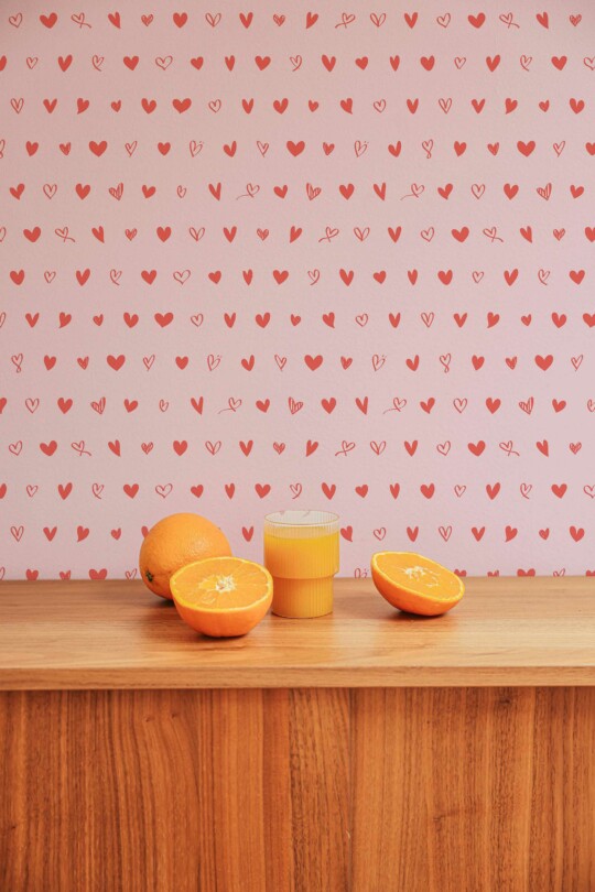 Non-Pasted Pink Fun Wallpaper with Hearts from Fancy Walls