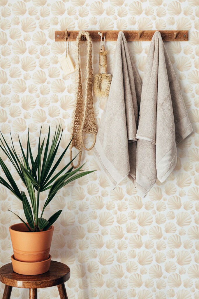 Self-adhesive wallpaper featuring Gentle Seashells in beige by Fancy Walls.