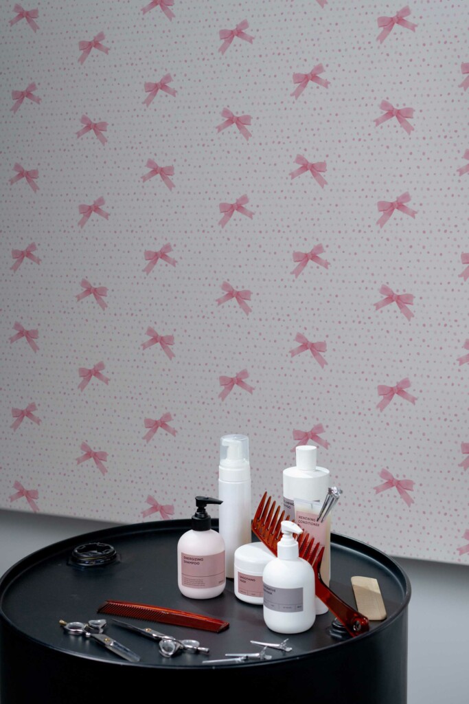 Traditional wallpaper with pink ribbons by Fancy Walls