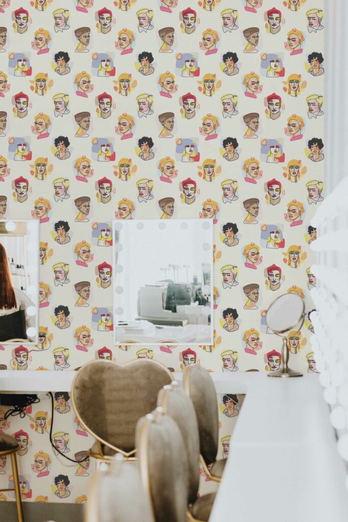 Traditional wallpaper by Fancy Walls with a fun and yellow beautiful faces design