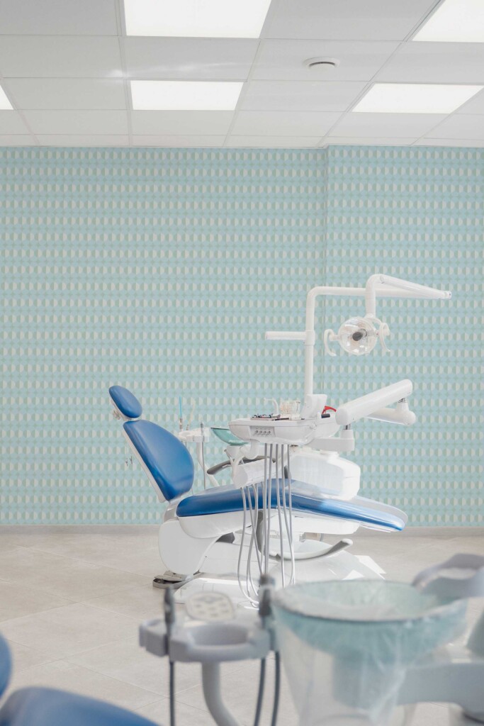 Blue geometric self-adhesive wallpaper from Fancy Walls for dental offices