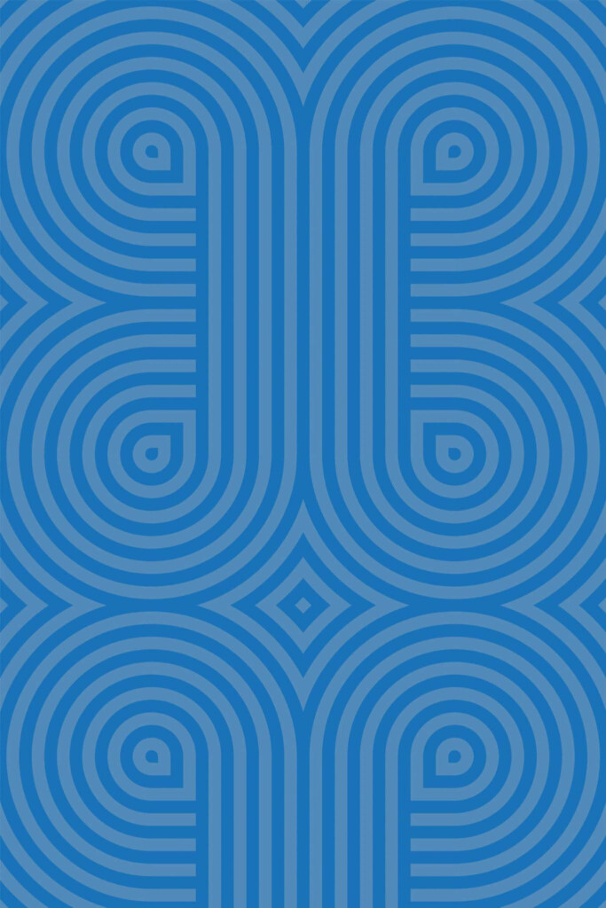 Pattern repeat of Retro Blues Geometry removable wallpaper design